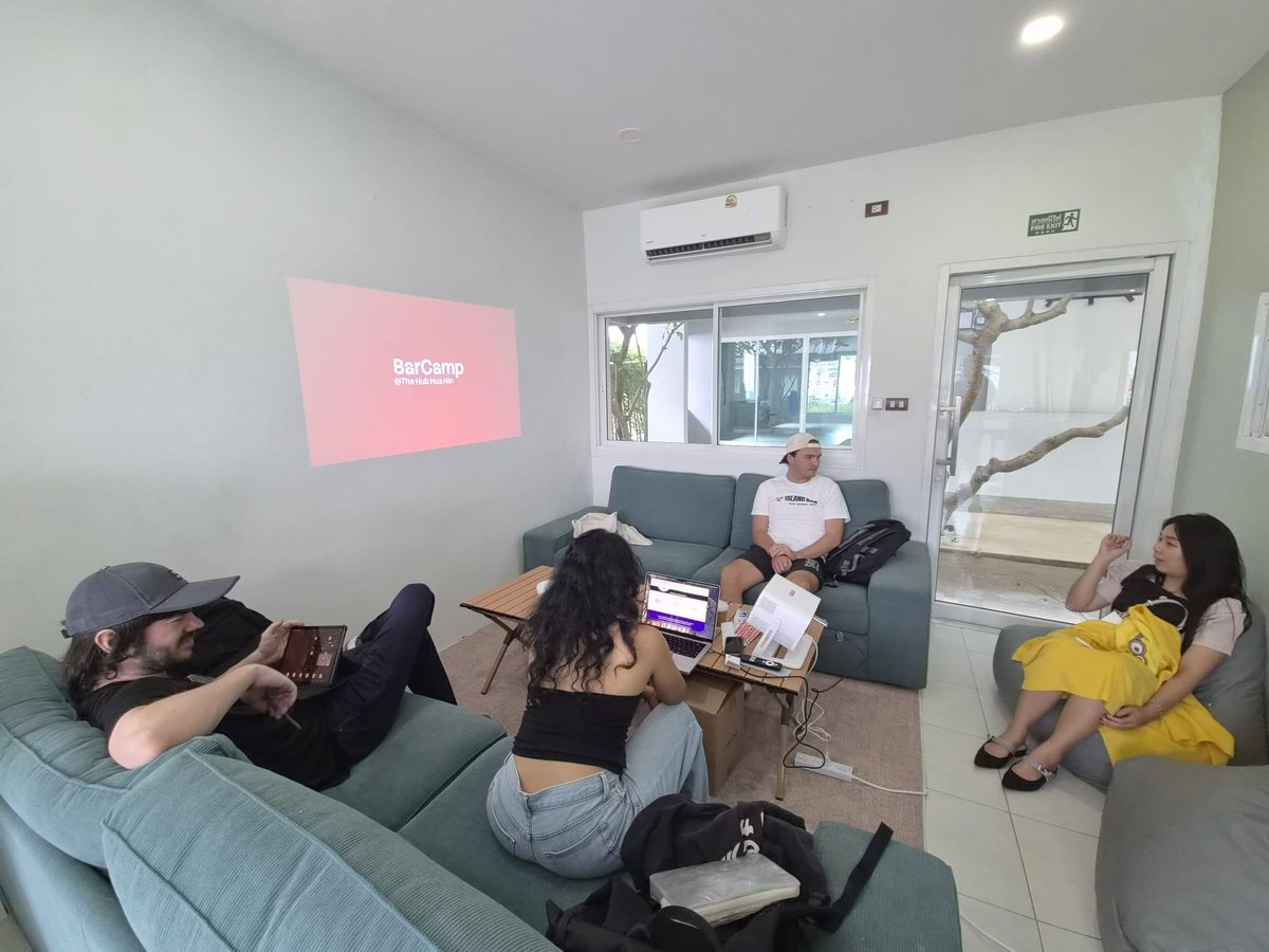patrickzanowski's tweet photo. BarCamp Hua Hin this month was relaxed and genuinely useful. We talked through Thailand grant opportunities, digital product distribution platforms, and how people are actually adopting AI.

If you're in Hua Hin next month, come along. Got something to share? Pitch a talk, a workshop, or just a discussion. Open format, all welcome.

@BarCampHH