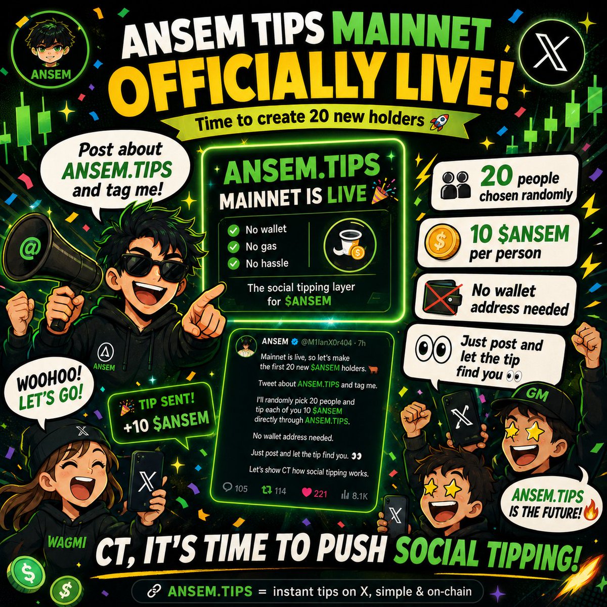 CristianRo4919's tweet photo. Firts Congrats for him @M1lanX0r404
$ANSEM tipping just went MAINNET.
Post, get noticed, and let the tip find you. π
$ANSEM #ANSEM #ANSEMTIPS #SocialTipping #CryptoTwitter
New meta tip on Xπ @tipansem https://t.co/8xQBzrNdRO