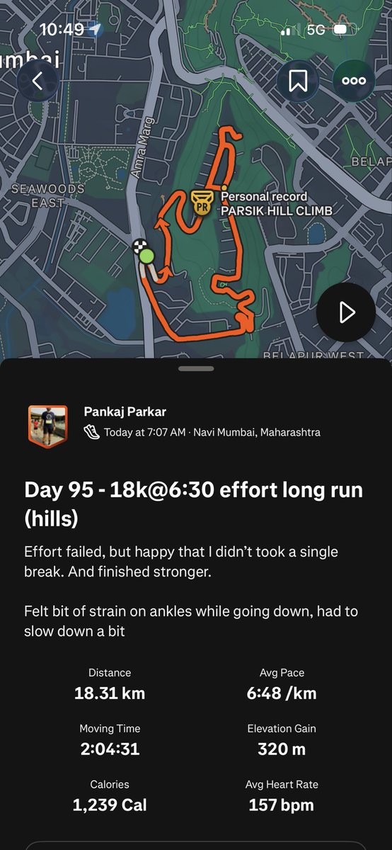 pankajparkar's tweet photo. Taper time! ๐๐โโ๏ธ
Finished off a massive training block with an 18km long hill run today.
โ
Week: 61.5km
โ
Month to date: 245km
Canโt wait to tackle the #SataraHills #HalfMarathon next Sunday! โฐ๏ธ๐ฅ
#Runner #MarathonTraining #devswhocode #taper https://t.co/iaa3F0S4VP