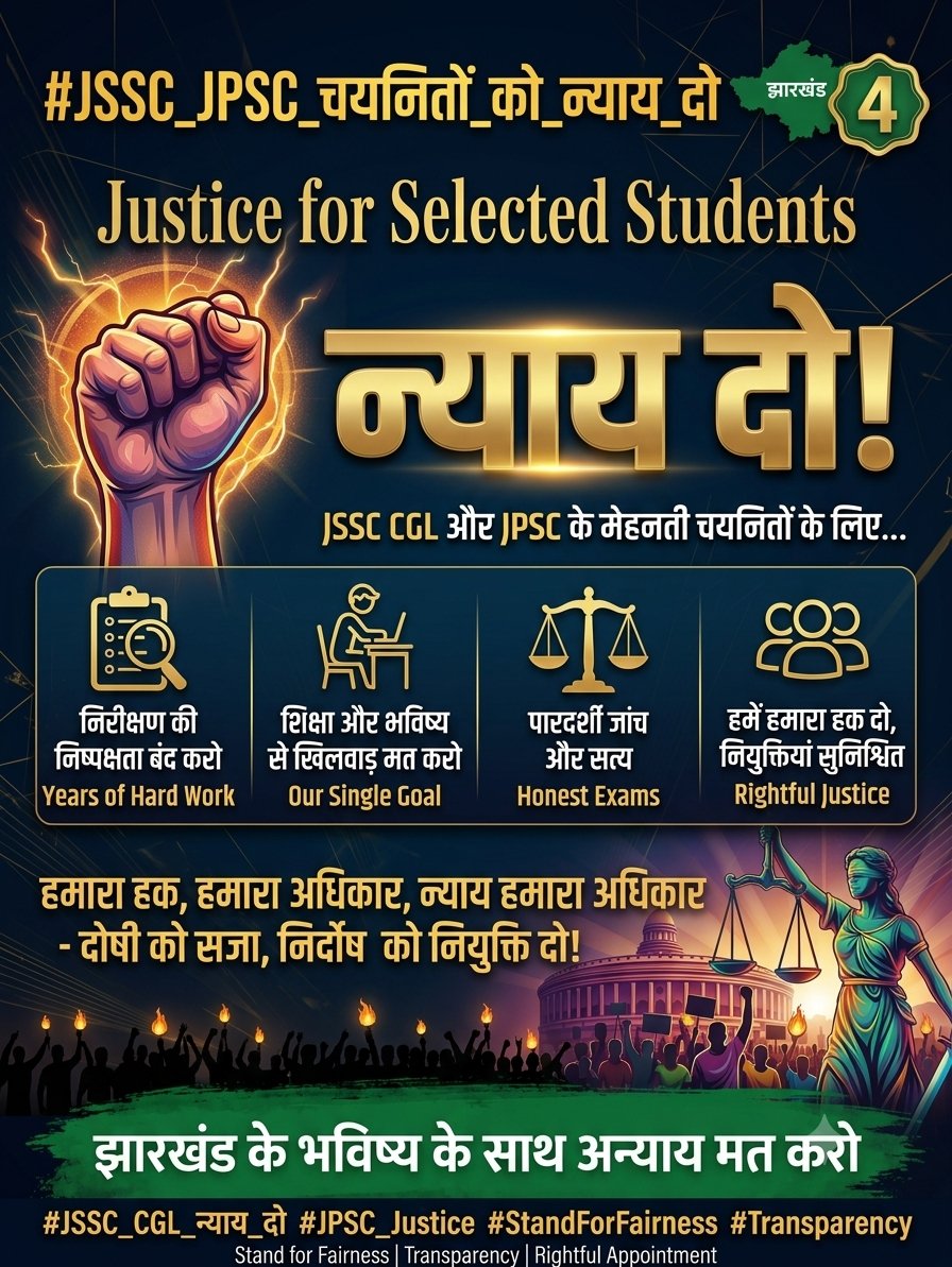 AlfaAlfa240763's tweet photo. मेहनत का सम्मान होना चाहिए, कुछ दुष्ट लोगों की सजा निर्दोष को क्यों?? हमें न्याय चाहिए।

#JSSC_JPSC_चयनितों_को_न्याय_दो

@The_FollowUp @JmmJharkhand @HemantSorenJMM  @JMMKalpanaSoren @DipikaPS @ShilpiNehaTirki @IrfanAnsariMLA  
@aajtak @ANI @anjum https://t.co/8FgotinSeI