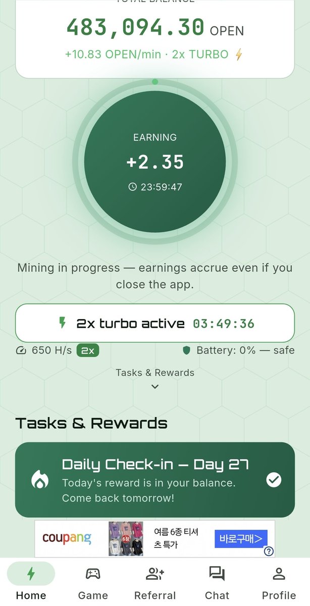 ijeongtae457327's tweet photo. โ๏ธ Open Network โ Early Mining Stage ๐
Free mobile mining.
Simple daily participation.
Growing global community. ๐
Iโm steadily accumulating OPEN and following the ecosystem from its early stage.
๐ Invite Code: UMVJGA9
#OpenNetwork #OpenMining #OPEN #CryptoMining https://t.co/BKGdFqasPf