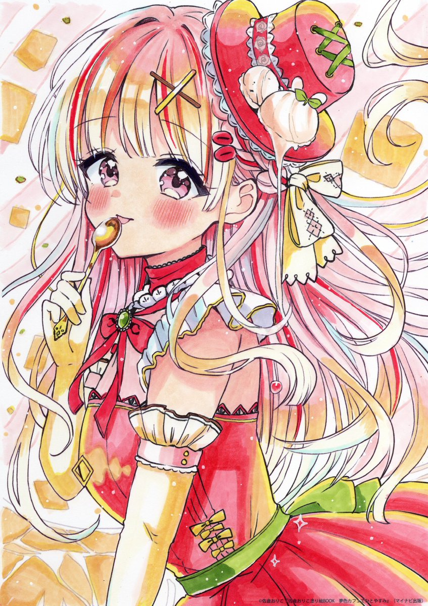 oyamada_rika_'s tweet photo. 2枚目
桃ゼリーをイメージして塗りました！
髪のグラデーションにこだわってみました。

#佐倉おりこ塗り絵BOOKで夏休み2026 https://t.co/qmMANLrDfl