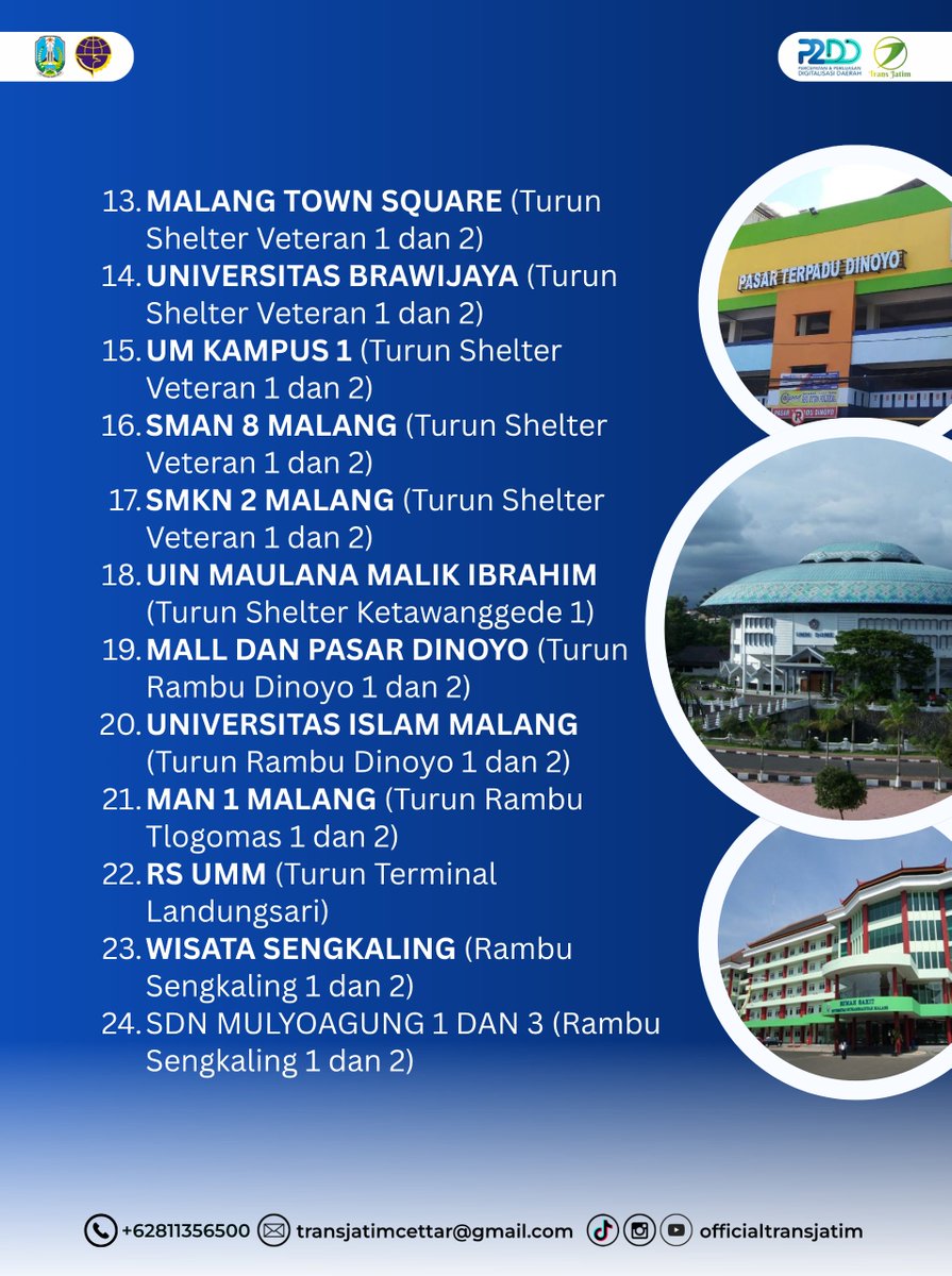 cityguide911fm's tweet photo. Ada 35 rekomendasi tujuan di sepanjang Koridor I Malang Raya, mulai dari kawasan kampus, pusat perbelanjaan, rumah sakit, sampai destinasi wisata di Batu.

Biar perjalanan makin praktis, cek posisi halte, bus, hingga beli tiket lewat aplikasi TransJatim Ajaib 2.0.

#TransJatim https://t.co/XUFoCuUswq