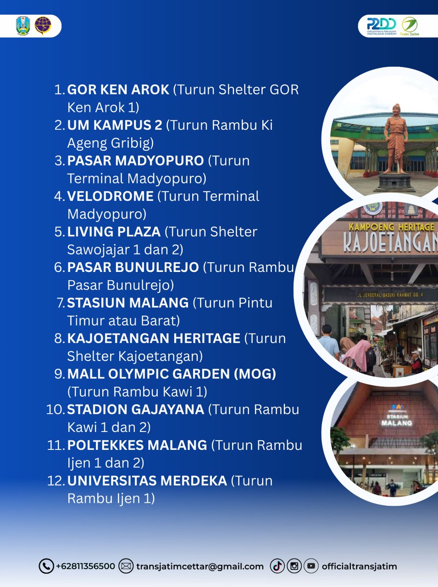 cityguide911fm's tweet photo. Ada 35 rekomendasi tujuan di sepanjang Koridor I Malang Raya, mulai dari kawasan kampus, pusat perbelanjaan, rumah sakit, sampai destinasi wisata di Batu.

Biar perjalanan makin praktis, cek posisi halte, bus, hingga beli tiket lewat aplikasi TransJatim Ajaib 2.0.

#TransJatim https://t.co/XUFoCuUswq