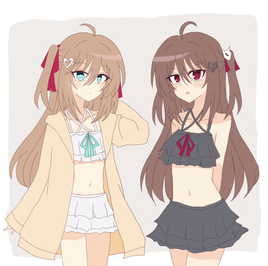 teacoffeeice's tweet photo. cute Neuro and "not cute" Evil swimsuit ver.
#heartheartart https://t.co/iLv4ChC40H