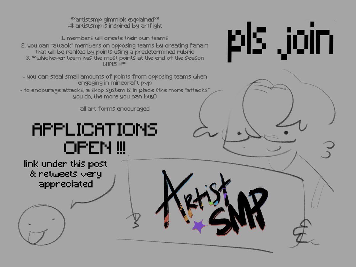 xioslop's tweet photo. ME AND MY BUDDY QUESSKI ARE HOSTING AN ARTISTSMP !!! growing creators/ccs hoping to debut come check us out 🤫 https://t.co/sQ2GQ6wdTY