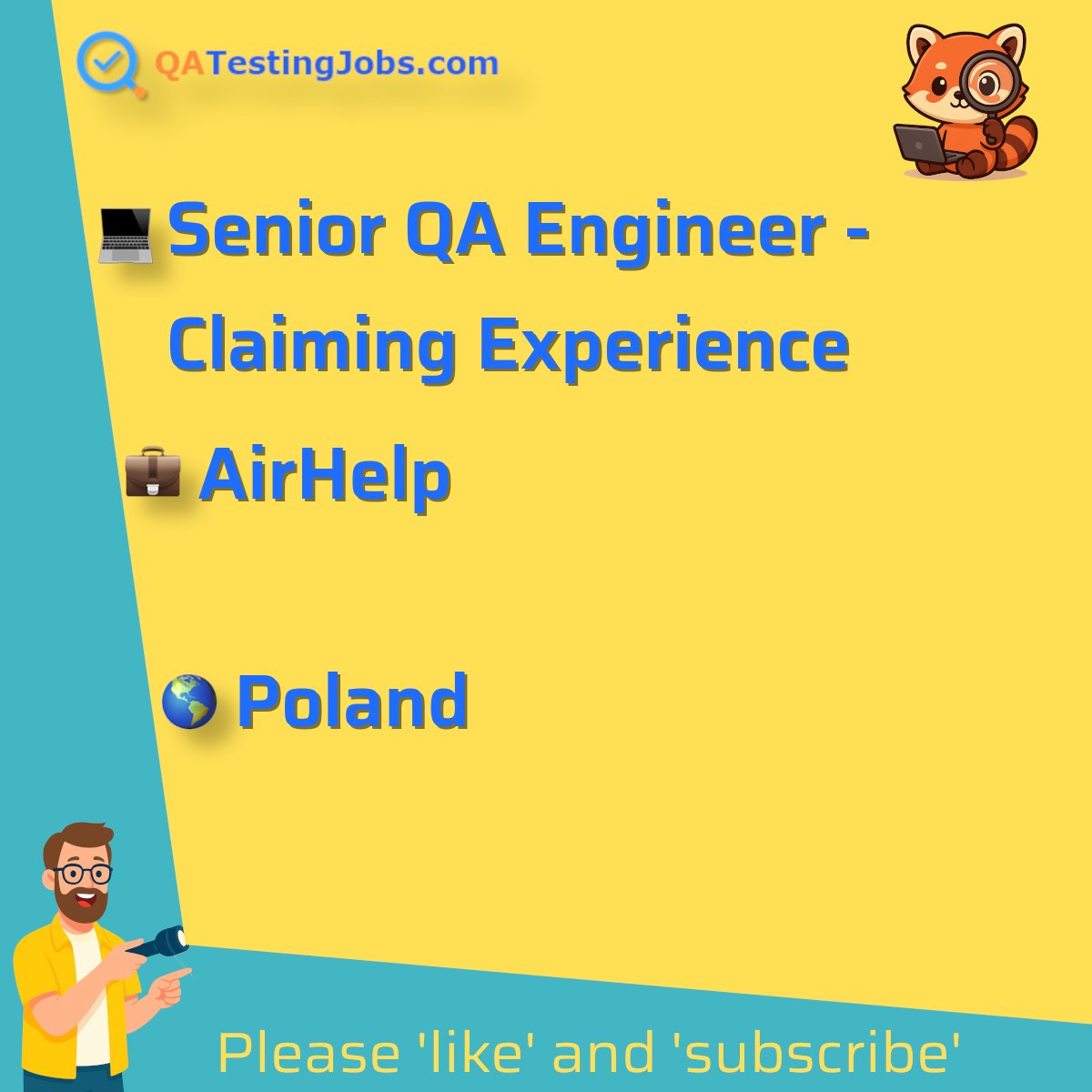 QATestingJobs's tweet photo. Title: Senior QA Engineer - Claiming Experience
Company: AirHelp
Country: Poland
City: Krakow
Employment Type: full-time
Location: hybrid
Remote/Onsite: hybrid
Visa Support:
Link: https://t.co/pl46mtuozU #aiassistedtesting #apitesting #bruno #cicd #exploratorytesting https://t.co/6IzRMNwNDr