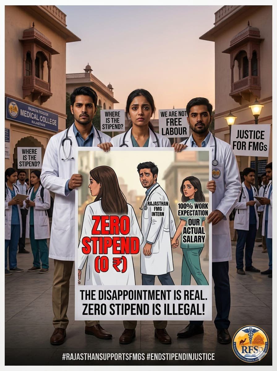 RajsthaniDoctor's tweet photo. मरीजों की सेवा में कोई फर्क नहीं, ड्यूटी में कोई फर्क नहीं, जिम्मेदारियों में कोई फर्क नहीं—तो stipend में फर्क क्यों?
Equal work deserves equal recognition.
#RajFMG0Stipend https://t.co/C12zMbSIi4