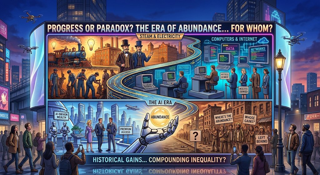 BabaHiromov's tweet photo. I disagree with @elonmusk  that AI will usher in an era of abundance
From steam engines to electricity and computers, technology created enormous wealth—but often widened inequality
The rich adopt first, deploy faster and compound the gains.
AI may create abundance. But for whom? https://t.co/IaGreEKJ32