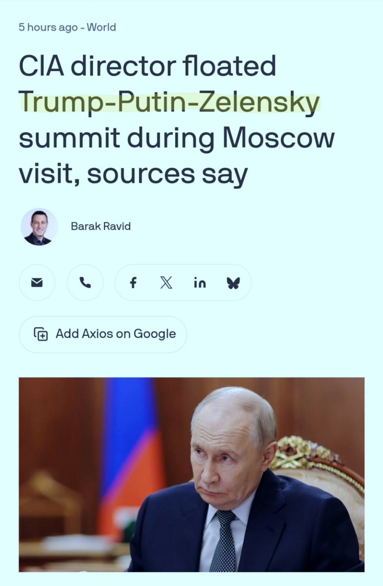 narramuss's tweet photo. ☆ Putin won't sit with Zelensky!

☆ Putin is preparing for a major mobilisation, and West is in panic as to where he will open up a new front - some neighbouring NATO cty OR Chernihiv Oblast
_____________________
Ratcliffe's visit was partly aimed at determining whether Russia's heads of intelligence services could help convince Putin to move toward resuming US-mediated negotiations with Ukraine, the sources said

The Trump adm has raised the idea in the past. Zelensky has been on board, but Putin has rejected it

#Ukarine #Russia #Trump