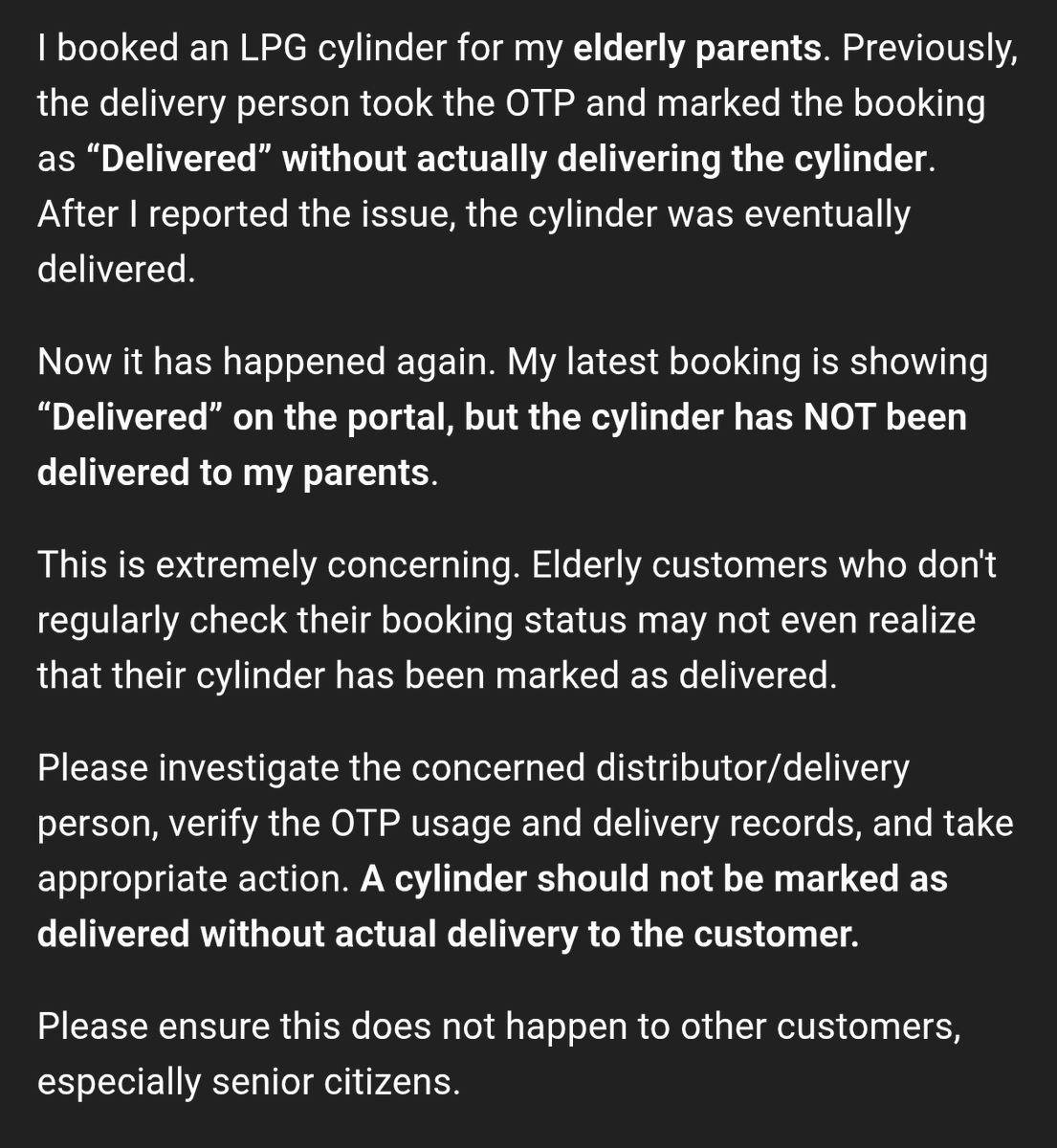 dadakhadarbasha's tweet photo. @MoPNG_eSeva @HPCL @MoPNG_eSeva This is a serious concern regarding HP Gas cylinder delivery.
#HPGas #HPCL #LPG #ConsumerRights https://t.co/JwHGvrzby7