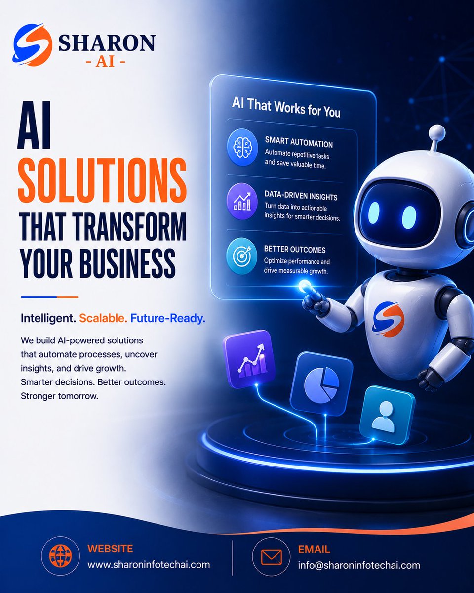 sharoninfo_ai's tweet photo. AI should do more than impress—it should create impact🚀

Sharon AI builds intelligent, scalable solutions that automate processes, turn data into insights &amp; help businesses achieve better outcomes.

Smarter decisions. Better performance. Stronger growth.

#SharonAI #AISolutions https://t.co/Hzyk4ddQqQ