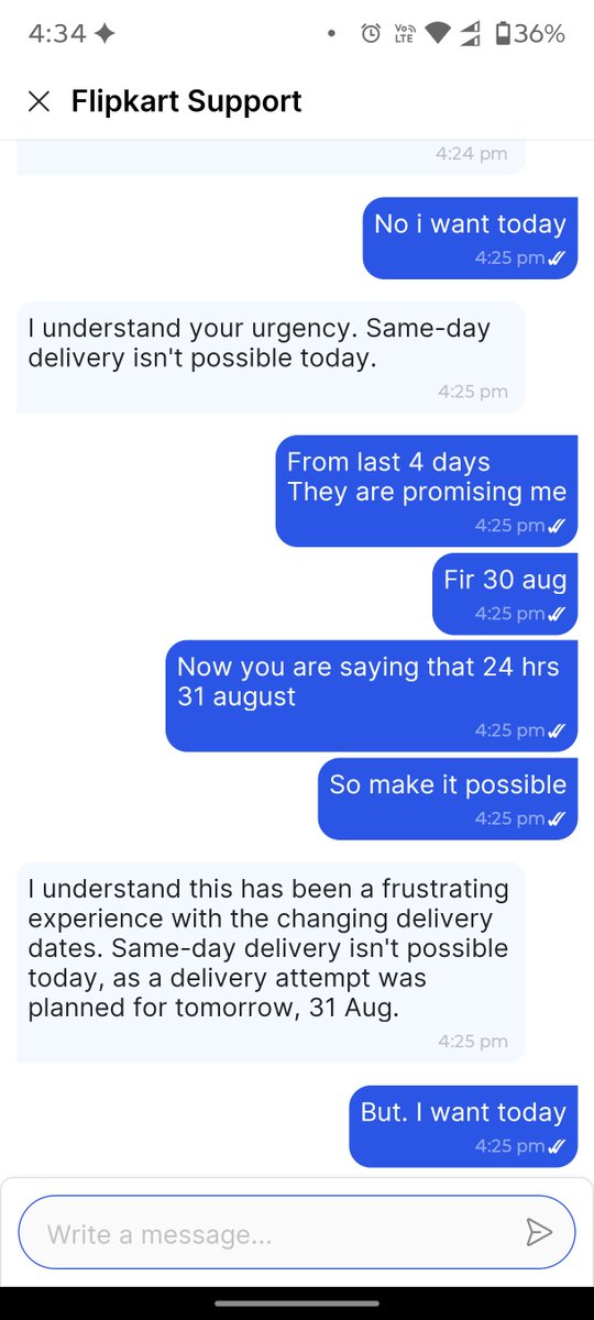Shekharrawat09's tweet photo. @flipkartsupport No resolution has been provided yet! Extending the delivery date continuously without delivery is NOT a resolution. I need the laptop TODAY . How they are closing chat . @Flipkart @flipkartsupport  @_Kalyan_K https://t.co/PNqrsgz7qk