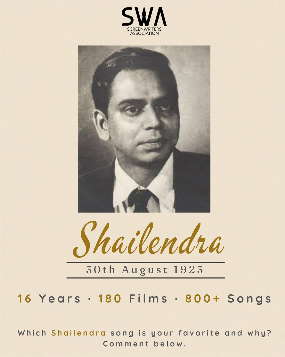 swaindiaorg's tweet photo. The poet who found poetry in the ordinary, and philosophy in the everyday.

Remembering Shailendra, one of Hindi cinema’s most enduring voices.

30 August 1923 – 14 December 1966

#Shailendra #HindiCinema #IndianCinema #HindiSongs #SWA https://t.co/o7lH830L2z