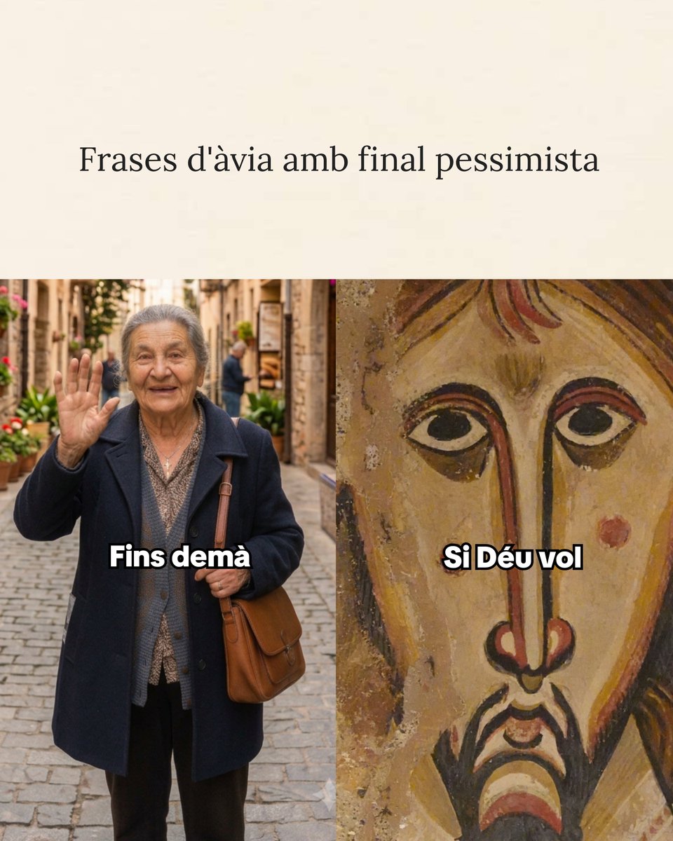 RomanicCatala's tweet photo. Frases d'àvia amb final pessimista. La teva preferida? 👵🏻💬
#memsromànics #àvies #down #frases #pessimisme https://t.co/HlX65pjLTs