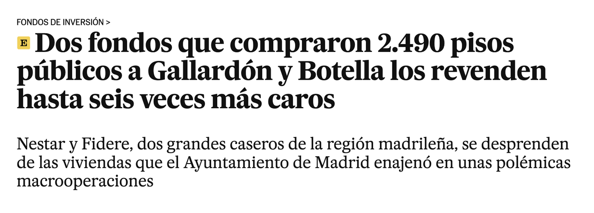 geografiando's tweet photo. !ESTO ES EL PP! Favorecer siempre a la oligarquía financiera. Vender bienes públicos (en este caso viviendas sociales) lo más barato posible a Fondos Buitre para que éstos, unos años después las revendan a precios desorbitados y contribuyan al encarecimiento del mercado. https://t.co/XZLaofJStn