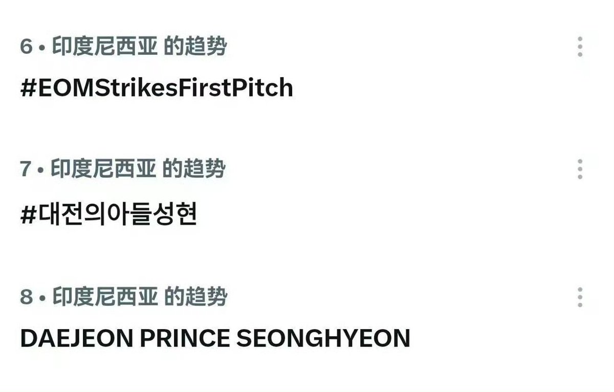 Seonghyeon_CN's tweet photo. ⚾️ SeonghyeonDaejeonFirstPitch Trend Summary⚾️

#DAEJEON PRINCE SEONGHYEON
• 🌐 Worldwide Trend: #18
• 🇻🇳 Vietnam: #1
• 🇰🇷 South Korea: #3
• 🇮🇩 Indonesia: #8
• 🇭🇰 Hong Kong: #3
#대전의아들성현 (Daejeon's Son Seonghyeon)
• 🇰🇷 South Korea: #1
• 🇻🇳 Vietnam: #5
• 🇮🇩 Indonesia: #7
• 🇭🇰 Hong Kong: #5
#SEONGHYEON
• 🇰🇷 South Korea: #2
#EOMStrikesFirstPitch
• 🇰🇷 South Korea: #2
• 🇻🇳 Vietnam: #4
• 🇮🇩 Indonesia: #6
• 🇭🇰 Hong Kong: #4 & #5
#EOMHOME
• 🌐 Worldwide Trend: #29
• 🇰🇷 South Korea: #4
• 🇻🇳 Vietnam: #8
• 🇭🇰 Hong Kong: #9
#EOMERA
• 🌐 Worldwide Trend: #28
• 🇰🇷 South Korea: #5
• 🇻🇳 Vietnam: #9
• 🇭🇰 Hong Kong: #7
#EOMEAGLES
• 🌐 Worldwide Trend: #47
• 🇰🇷 South Korea: #6
• 🇻🇳 Vietnam: #10
• 🇭🇰 Hong Kong: #6
Reaching #1 on Korean trends in 3 minutes and #18 on worldwide trends in 12 minutes! With explosive, super-high popularity, dominating live streaming platform searches, and sweeping the top spots on trending lists... this once again proves Seonghyeon's dominant influence. All eyes are on Seonghyeon—the much-anticipated Son of Daejeon 👏🏻 Congratulations to Seonghyeon on a successful first pitch ☀️☀️ 
 
#EOMStrikesFirstPitch
#대전의아들성현
#SEONGHYEON #성현