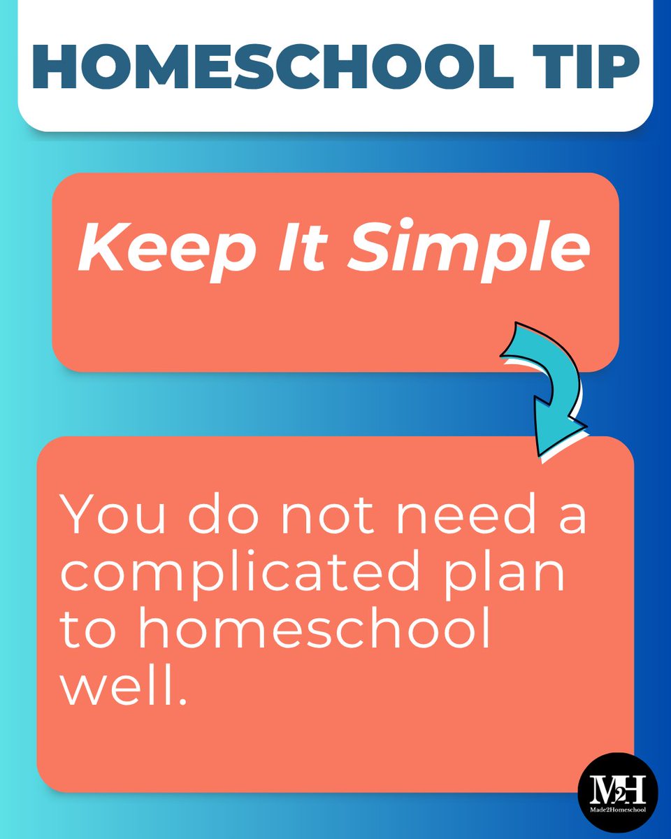 made2homeschool's tweet photo. Homeschool tip: Keep it simple. 💙

When things start feeling overwhelming, come back to the basics. Read good books, have meaningful conversations, practice core skills, and enjoy learning together. https://t.co/z3p2H7ega7