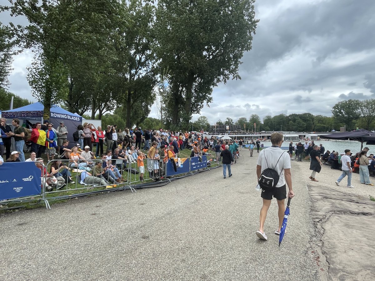 RowingVoice's tweet photo. Im going to call this the #BosbaanBump, a place for those without grandstand tickets to stand, see crews row past, feel closer to the raft action, watch medallists hug the families and still be able to see the big screen. Its worked out really well. https://t.co/okJmrizAl5