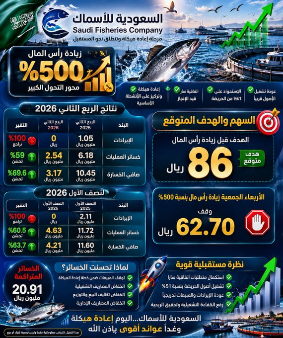 El_Twitstar's tweet photo. 🐟 السعودية للأسماك أمام محطة مفصلية..

📌 الأربعاء جمعية زيادة رأس المال بنسبة 500%

📌 وقف السهم عند 62.70 ريال

📌 إعادة هيكلة تستهدف عودة النشاط وتحسين الكفاءة التشغيلية.

مرحلة جديدة تستحق المتابعة 👀📈 https://t.co/xcqfEttTOg
