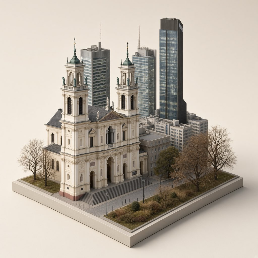togro42's tweet photo. prompt:
-

Transform this photo into a precise architectural 3D miniature diorama.

Preserve the exact spatial layout, proportions, major architectural forms, facade materials, stairs, walls, pipes, street objects, vegetation, and distinctive landmarks from the reference image.

Reconstruct the scene as a clean isometric architectural model, viewed from a slightly elevated 3/4 angle, like a physical scale model placed on a square plinth.

Style: high-end architectural visualization, miniature maquette, soft realistic materials, simplified but accurate geometry, subtle bevels, crisp edges, restrained detail, no exaggerated stylization.

Materials should closely match the source photo but be slightly softened and desaturated: matte brick, painted metal, concrete, ceramic tile, glass, vegetation.

Lighting: soft studio daylight from upper left, diffuse shadows cast onto an off-white background, ambient occlusion in corners and joints, no dramatic contrast.

Background: warm off-white / ivory paper texture, minimal editorial presentation.

Camera: orthographic or near-orthographic isometric view, approximately 35–45° downward angle, no wide-angle distortion.

Composition: isolate only the architecture and immediate surrounding elements visible in the photo. Remove unrelated background buildings, sky, people, cars, signage, clutter, and photographic noise unless they are important to the identity of the scene.

The final result should feel like a carefully handcrafted architectural scale model rendered in Blender or Cinema 4D, not like a videogame, cartoon, voxel art, or photorealistic photograph.

High geometric fidelity to the reference image. Preserve asymmetry and small imperfections from the real place rather than making the architecture generic.

Square base slab under the entire reconstructed scene, with soft contact shadow beneath it.

No text, no labels, no typography, no border.