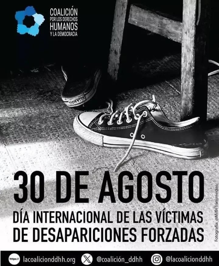 Coalicion_ddhh's tweet photo. Hoy en el Día de las víctimas de desaparición forzada, rechazamos está práctica que viola los #DDHH, la integridad física, psíquica y moral. 

Nos solidarizamos con todas aquellas personas que han sido víctimas de este repudiable delito.

#DíaDeLasVictimasDeDesaparicionesForzadas https://t.co/DaODNjNHHQ