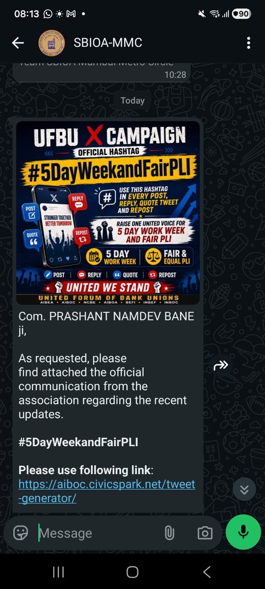Satish_Takey's tweet photo. #5DayWeekAndFairPLI
#5DayWeekandFairPLI #AIBOC 
@PMOIndia
@DFS_India
@UFBUIndia
@Chairmaniba
@aiboc_in
@RahulGandhi
@UFBUPune
@AISBOF https://t.co/6pekJ63VN2