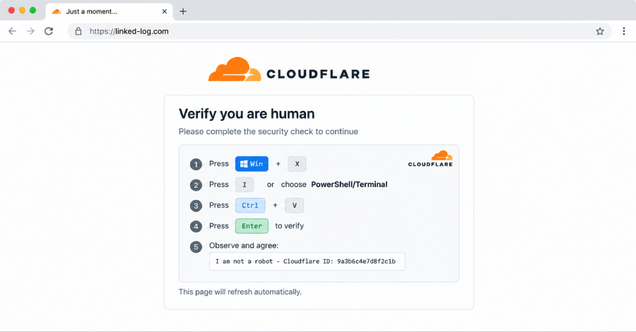 TheHackersNews's tweet photo. 🚨 TerminalFix turns a fake Cloudflare CAPTCHA into a reverse tunnel inside the victim’s network.

Microsoft says the ClickFix variant tricks users into running PowerShell, then deploys a backdoor that can route traffic to other hosts visible from the infected machine.

Read: https://t.co/2gKovT76S9