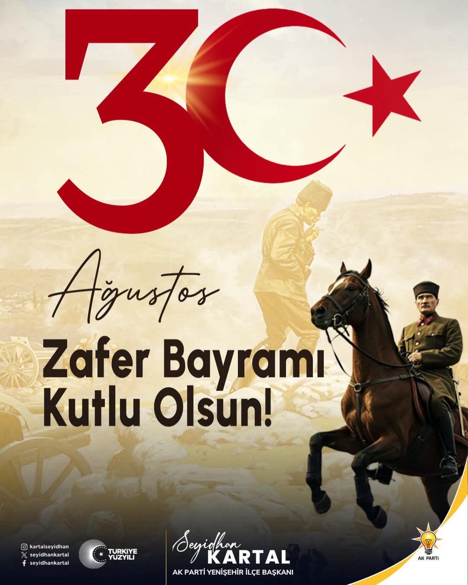 seyidhankartal's tweet photo. Bir milletin bağımsızlık iradesini tarihe altın harflerle yazdığı 30 Ağustos Zaferi’nin 104. yıl dönümünü gururla kutluyoruz.

Başta Gazi Mustafa Kemal Atatürk olmak üzere, vatanımızın bağımsızlığı uğruna mücadele eden tüm kahramanlarımızı saygı, minnet ve rahmetle anıyoruz.

30 Ağustos Zafer Bayramı Kutlu Olsun 🇹🇷