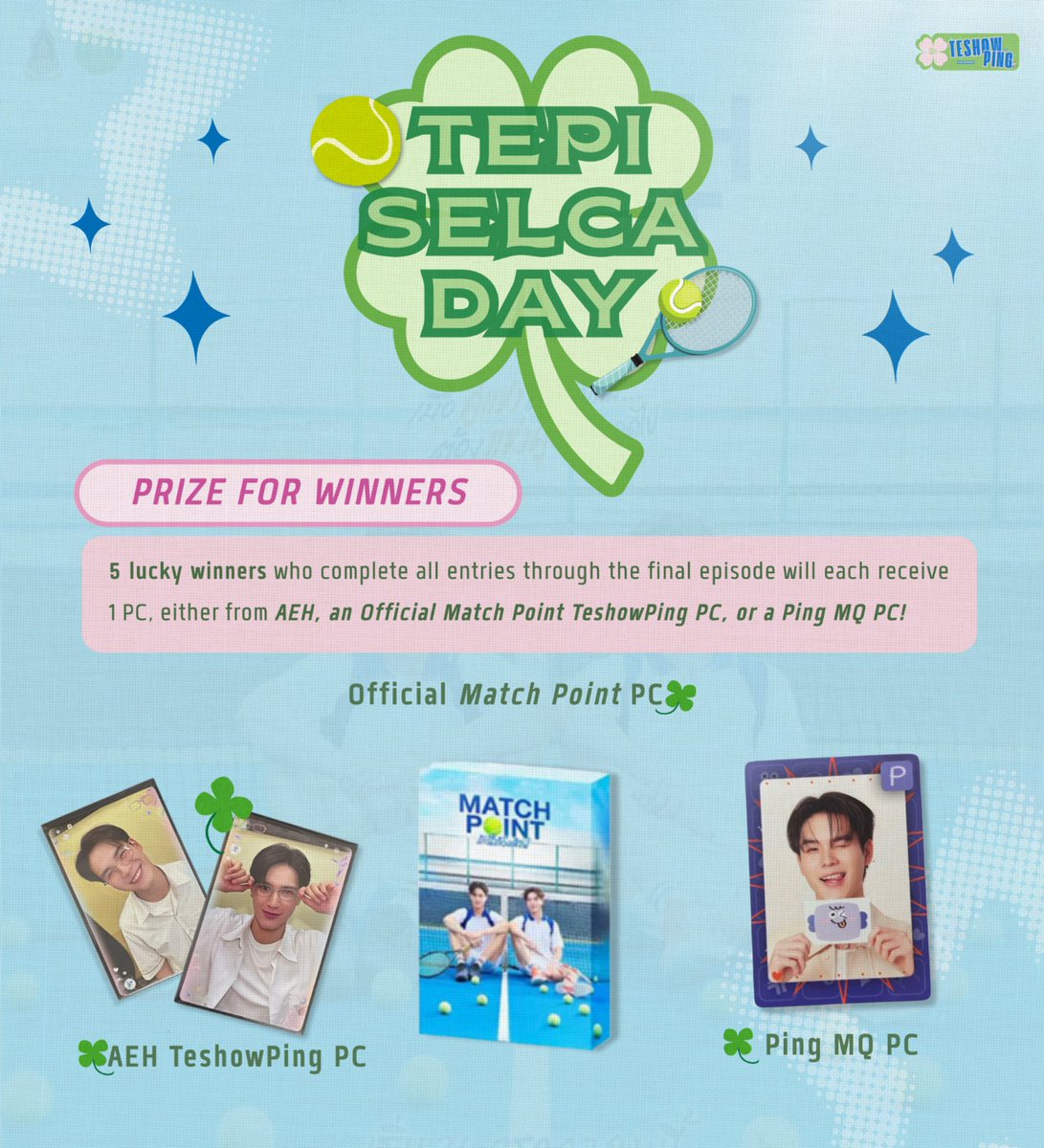 teshowpingph_'s tweet photo. 🍀 TePi, all eyes here! 👀

Join Tepi Selca Day every episode for a chance to win these official TeshowPing pcs! 💚

🏆 2 winners — All Eyes Here PC
🎾 2 winners — Match Point PC
🍀 1 winner — Ping MQ PC

#TeshowPromsakha #เตโช #PingKrittanun #ปิงกฤตนัน #TaLingPing #TeshowPing https://t.co/EXXPgEaYne
