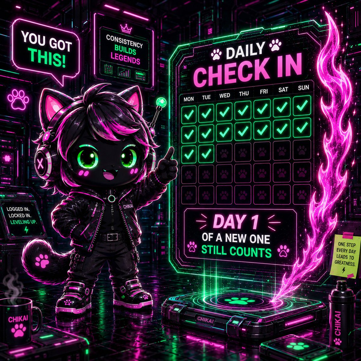 CHIKAI_sol's tweet photo. Some CHIKAI streaks are getting genuinely long now. If yours reset — day 1 of a new one still counts. /checkin is DM-only in Telegram. ✅🟢 

https://t.co/6k1hyyZ0UD https://t.co/LAJ229x2Vj