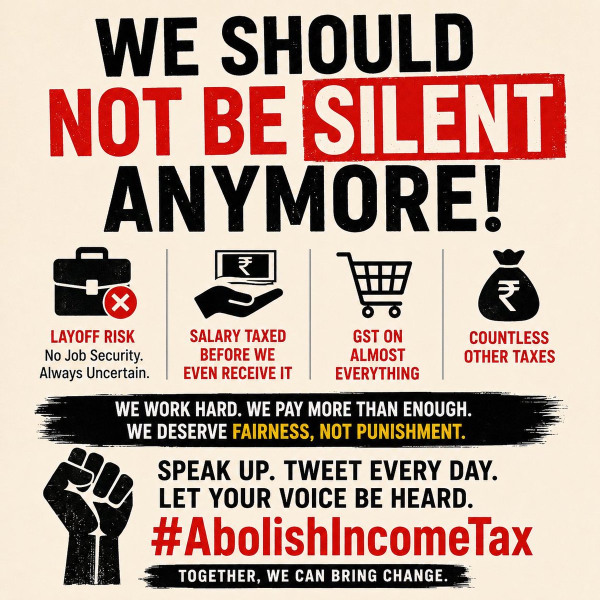 Kaira94124647's tweet photo. The Budget is being discussed.

Where is the taxpayers’ voice?

If you’re tired of watching your hard-earned income disappear into taxes, don’t just complain—demand abolition.

Make #AbolishIncomeTax impossible to ignore. https://t.co/64lQWvAiEF