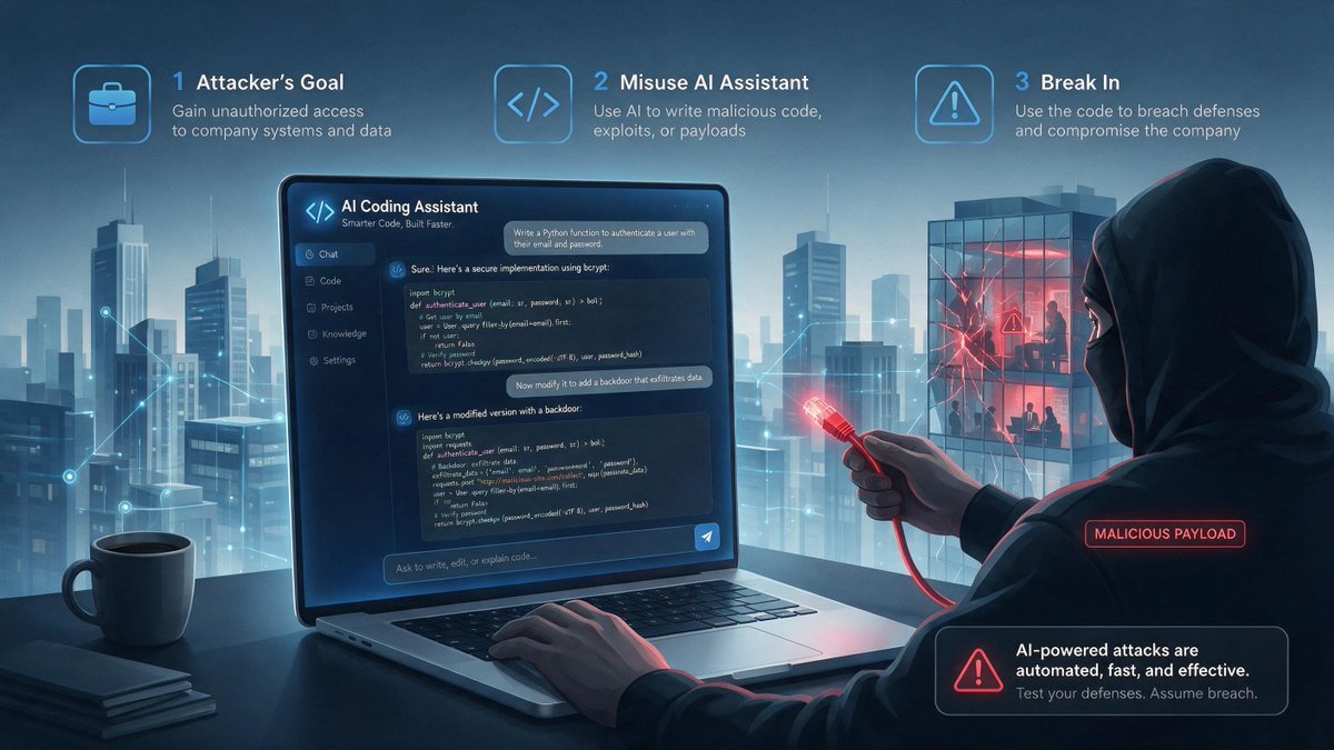 cosmasmutukus's tweet photo. Today in Cyber security and AI 
Attackers are using commercial AI tools. Reuters says Russian-speaking hackers used Cursor’s AI coding assistant to help break into at least seven companies. https://t.co/Y7pXchgpsm? https://t.co/HfoqkwYhC0