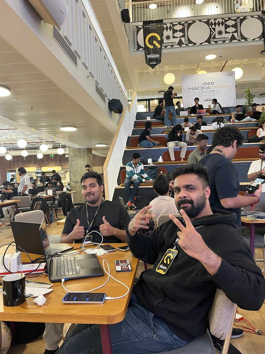 IqooInd's tweet photo. Day 2 vibes are immaculate. ✨

 Coding, collaborating, and fueled entirely by caffeine and passion. Let's finish strong! 🚀

#iQOO #iQOOHackathon  #iQOOHackathon2026 #bengaluruhackathon https://t.co/D2M3lp8mvo