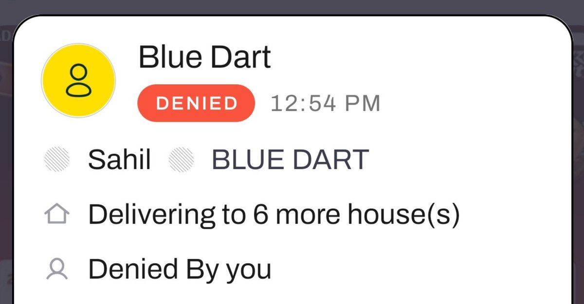 bigulchugh's tweet photo. My delivery was out for delivery.

Got an entry approval notification on MyGate. I denied it because I wasn’t home.

The delivery guy still came inside while delivering to 6 other flats and attempted my delivery.

When I told him to come tomorrow, he said:

“Entry deny kar dete ya mujhe phone kar dete agar available nahi the.”

Really? 😅

I already denied the entry. And even if I wanted to call, how? Blue Dart doesn’t share the delivery executive’s number.

If you’re already inside delivering to other flats, at least call once before attempting a delivery that I’ve clearly denied entry for.