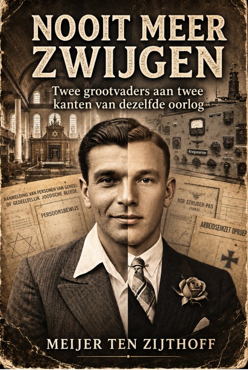 PMLtenZijthoff's tweet photo. Ik kreeg er twee grootvaders bij. De een zat in een kamp. De ander droeg het uniform van de bewakers.

Ik zit in het Nationaal Archief te bladeren met een potlood, want pennen mogen niet.
Voor me ligt het dossier van mijn grootvader. NSB, Kriegsmarine. Driemaal geprobeerd te deserteren. Zijn vader en zijn broers vochten ook voor de Duitsers. Eén neef koos het verzet.
Mijn andere grootvader zat op datzelfde moment in Sachsenhausen. Hij overleefde zes kampen. Zijn broer, moeder, ooms, zijn tantes, zijn neven en nichten niet. Tientallen.

Twee mannen die elkaar nooit hebben ontmoet. Ik draag ze allebei.
Wat geef je door zonder dat je het wilt? En wat kies je zelf?
Ik dacht dat het over 1940 tot 1945 ging. Tot ik het journaal aanzette. Wat doen wij nu, terwijl het gebeurt?
Ik schrijf er een boek over. Het heeft de werktitel Nooit Meer Zwijgen.