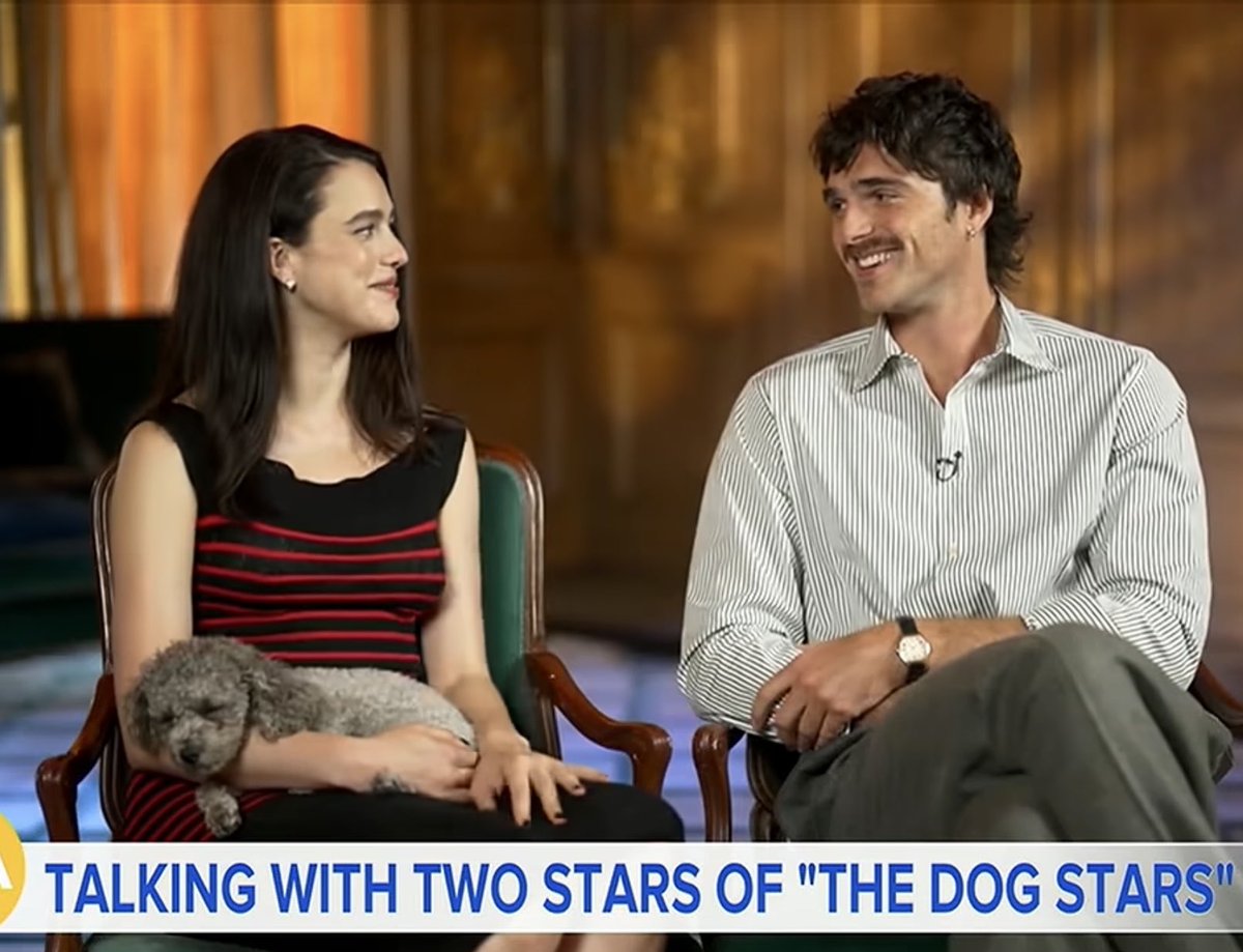 bestofmargaret's tweet photo. margaret qualley and jacob elordi for “the dog stars” press (ft. smokey) https://t.co/9Napq0LlUP