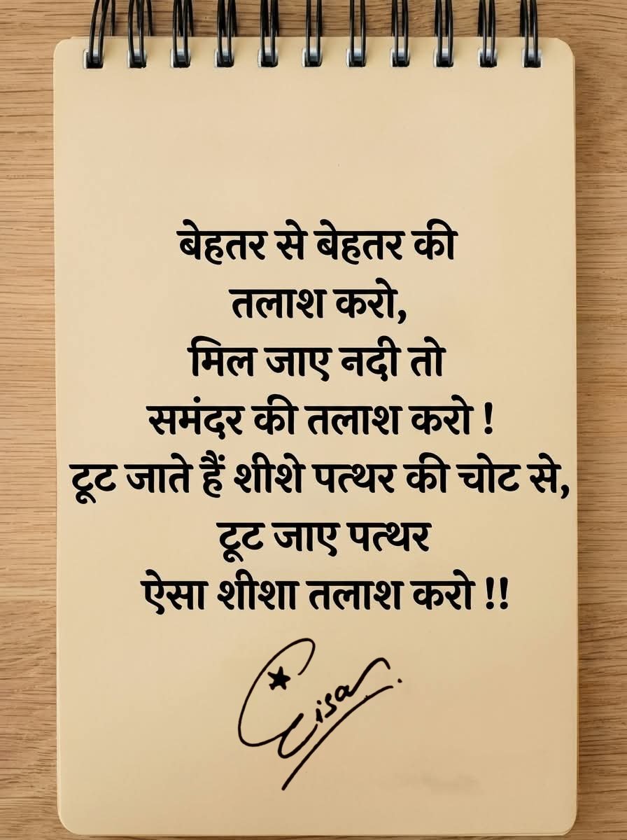 G24Esa's tweet photo. नदी मिल जाए तो रुक मत जाना,
समंदर की तलाश जारी रखो।
और ऐसा शीशा बनो कि पत्थर टूटे, तुम नहीं। 
#BeUnbreakable
बेहतर से बेहतर की तलाश करो,
मिल जाए नदी तो समंदर की तलाश करो!
टूट जाते हैं शीशे पत्थर की चोट से,
टूट जाए पत्थर ऐसा शीशा तलाश करो !!
#QuoteOfTheDay
ज़िंदगी में “काफी अच्छा” पर रुक जाना सबसे बड़ा नुकसान है।
नदी मिल गई तो खुश हो जाओ, लेकिन समंदर भूल मत जाना।
कमज़ोर शीशा हर छोटी चोट से टूट जाता है।
मज़बूत इरादा वो है जिस पर पत्थर खुद टूट जाए।
आज से बस एक फैसला करो #KeepGoing
औसत मत बनो।
बेहतर से बेहतर की भूख रखो।
और इतना मजबूत बनो कि मुश्किलें तुम्हारे सामने झुकें।
#SuccessMindset