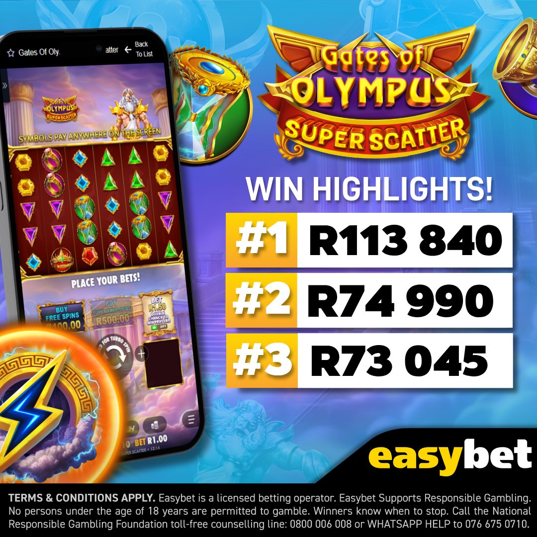 Easybet_SA's tweet photo. ⚡👑 Gates of Olympus Super Scatter Delivers Godly Wins! 💰

The gods have spoken as Gates of Olympus Super Scatter delivers another round of impressive payouts on Easybet! 🌩️✨

🏆 #1 Win: R113 840
🥈 #2 Win: R74 990
🥉 #3 Win: R73 045

Powerful features and mighty multipliers could turn your next spin into a win worthy of Olympus. ⚡🏛️

👉 Play now: https://t.co/AKqtiFTpG3

#Easybet #GatesOfOlympusSuperScatter #WinHighlights