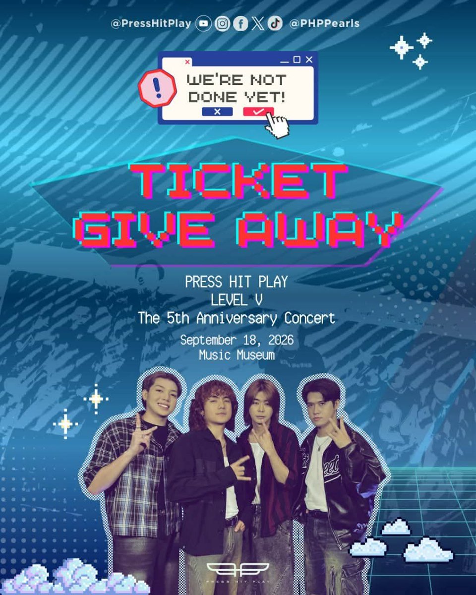 PHPPearls's tweet photo. ๐TICKET GIVE AWAY MECHANICS๐
Get ready to complete the steps and grab your chance to win 2 Ascension Tickets each!
Thatโs 10 TICKETS for 5 LUCKY WINNERS! ๐ซ๐ฅ
Good luck, Pearls!
@presshitplay
#PRESS_HIT_PLAY #PHPLevelVConcert #PHPpearlsGiveaway #PHPPEARLS https://t.co/iTiLKqSdnP