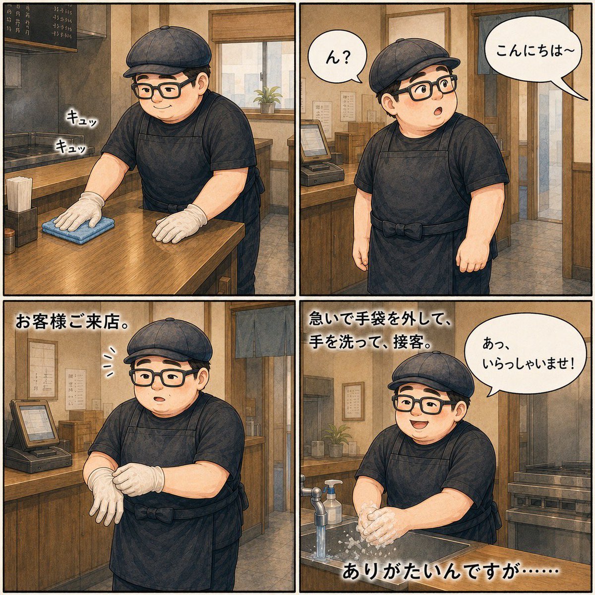 irodorigyoza's tweet photo. 【掃除を始めるとお客様が来る】
暇な時間に「今のうちに掃除しよう」と手袋をつけた瞬間

お客様ご来店😂 
外して手洗いして接客。

終わって掃除を始めると、なぜかまた来る（笑）

逆に「掃除すれば来るかも」と狙うと誰も来ない😂

 掃除＝集客装置説。
飲食店の皆さん、これありませんか？ https://t.co/IkRqXFroBq