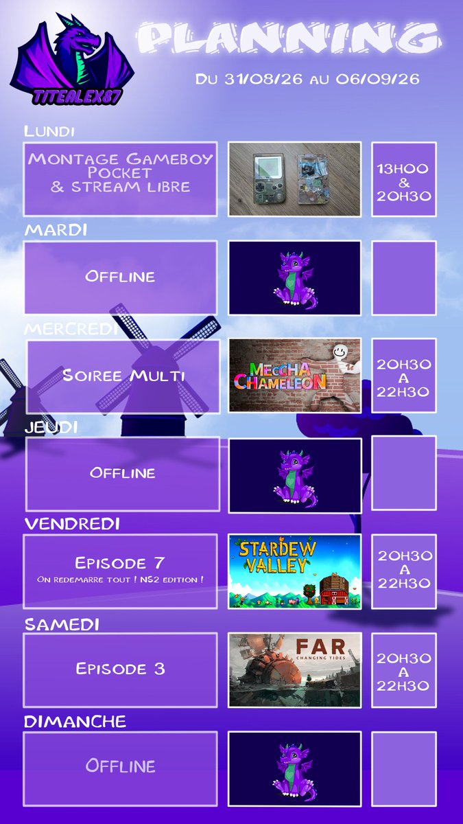 AlexClnc's tweet photo. 227ème planning 
#Modding #GBP #PlanetZoo #MecchaChameleon #StardewValley #FARChangingTides
https://t.co/BdNXstXtfz https://t.co/VsfT5lTVie