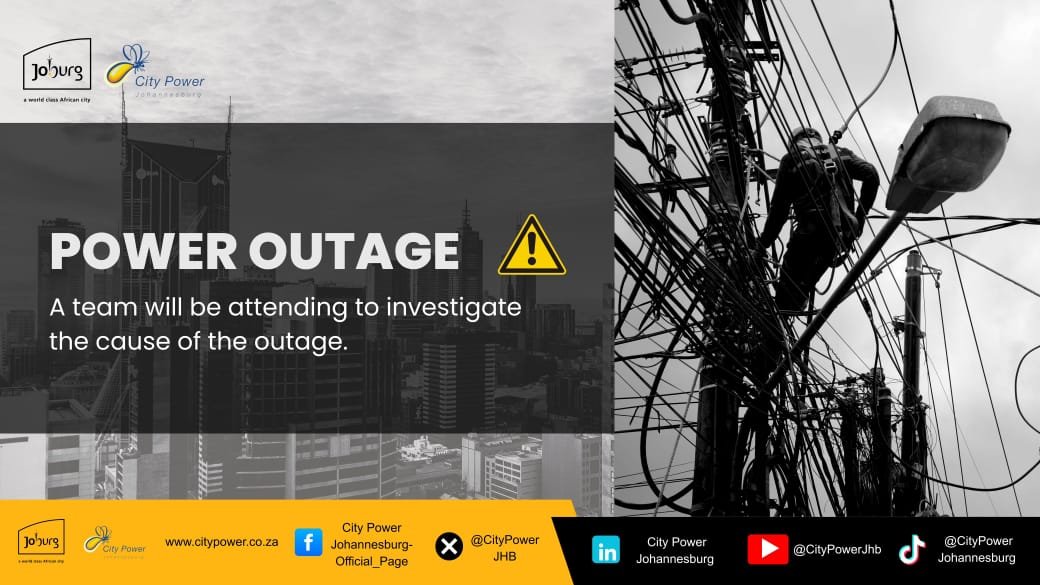 CityPowerJhb's tweet photo. #RoodepoortSDC #CityPowerUpdates
We are aware of a power outage affecting customers in Poortview and possible surrounding areas.
Operators have been notified and will be dispatched to investigate the cause of the outage.
Affected customers will be updated as new information becomes available.
For isolated or individual outages and any other electricity-related queries, customers are advised to log calls via https://t.co/IJC4ePTaAo or contact our Call Centre on 011 490 7484 / 0800 202 925.
For outage updates, follow our WhatsApp channel: https://t.co/Chrrkg7338^LT