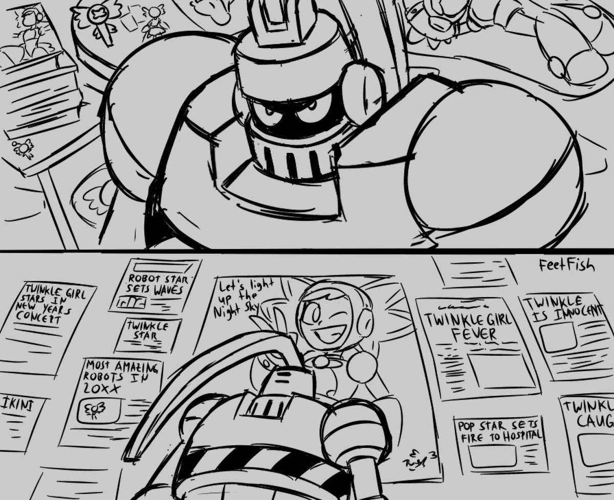 FeetFishSFW's tweet photo. Grenade Man seeing Twinkle Girl invite Astro Man to her show instead of the actual explosive robot.

#MegaMan #MegaManDO https://t.co/lwqszrWMRe