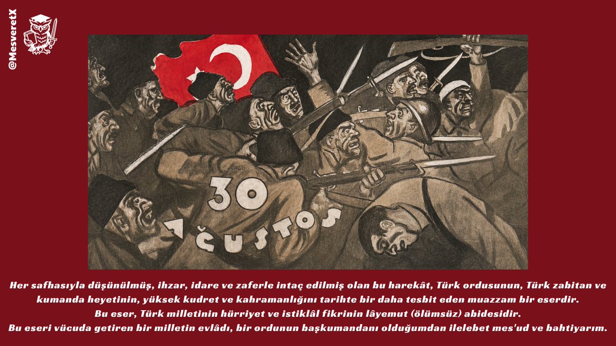 MesveretX's tweet photo. Bir avuç Türk'ün dünyaya meydan okuduğu ve yüzyıllar süren acizliği tarihin tozlu sayfaları arasına gömdüğü #30AgustosZaferBayramı kutlu olsun!  

Bize bir vatan hediye eden ve bağımsız yaşamamızı sağlayan tüm şehitlerimizi saygıyla anıyoruz.