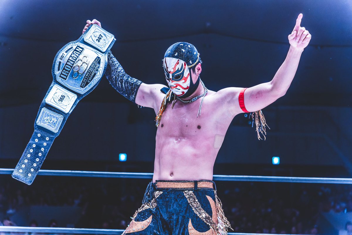 o_menz_official's tweet photo. 【ベルト奪還ならず】

初タイトルマッチに挑みましたが
勝利は飾れず悔しい結果に…ですが！
試合直後にアイアンマンヘビーメタル級のベルトを奪取🔥

プロレスラー隈取は
今後もDDTの一員として団体を盛り上げます！ご期待ください💪

本日は温かい声援をありがとうございました✨

#OMENZ
#ddtpro
#般若も涙