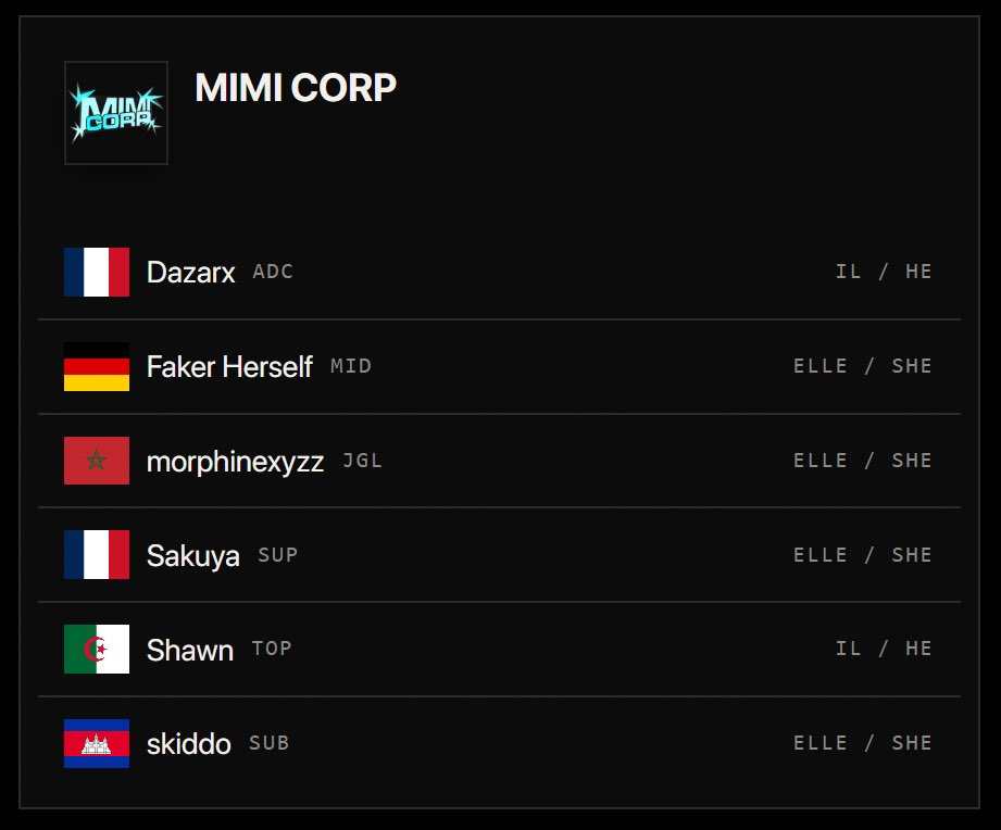 lolskiddo_'s tweet photo. hey!!!!! ajd c’est le premier tournoi de la MIMICORP et voici notre roster !!! (oui je suis en sub MDR)
je lance mon stream vers 12h30!! https://t.co/LQ2bw1Or4P