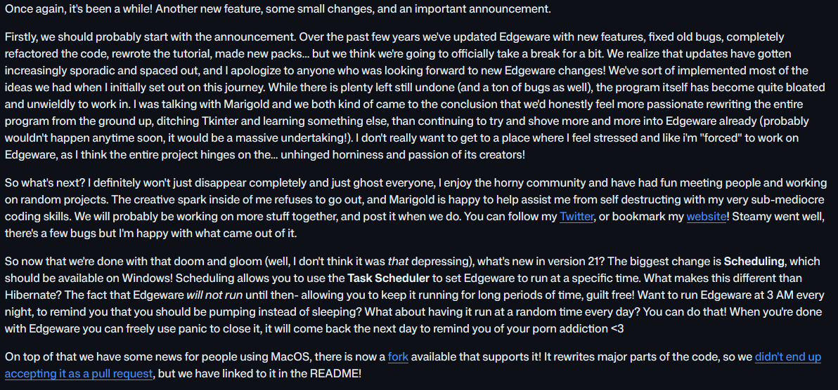 ara10ten's tweet photo. Version 21 of Edgeware++ is now LIVE, alongside an announcement!

This announcement is somewhat important, so I have posted an image of the changelog here as well.

Links in replies https://t.co/wu2IyiPux9