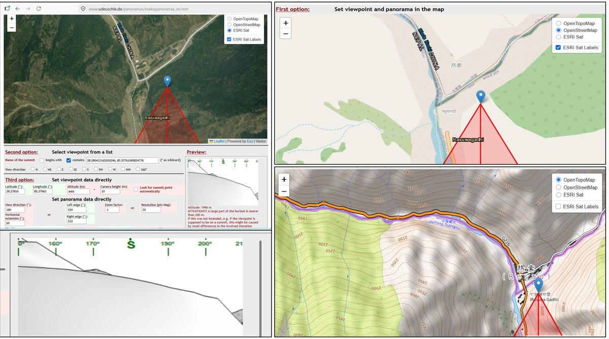 techniquesOsint's tweet photo. https://t.co/qfOqVUZ51a

A free OSINT tool for mountain and ridgeline GEOINT. It generates a mountain horizon view from a selected viewpoint.

For additional checks, use it alongside PeakVisor and PeakFinder.

#OSINT #GEOINT #Geolocation https://t.co/Y6vFoyhj5w