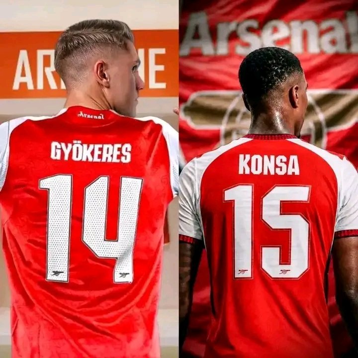 Rhandyafc's tweet photo. Gyökeres got No. 14 → Arsenal won the 14th league title. 🏆

Konsa got No. 15 → 

Are you thinking what I'm thinking https://t.co/SEAir1EQbz
